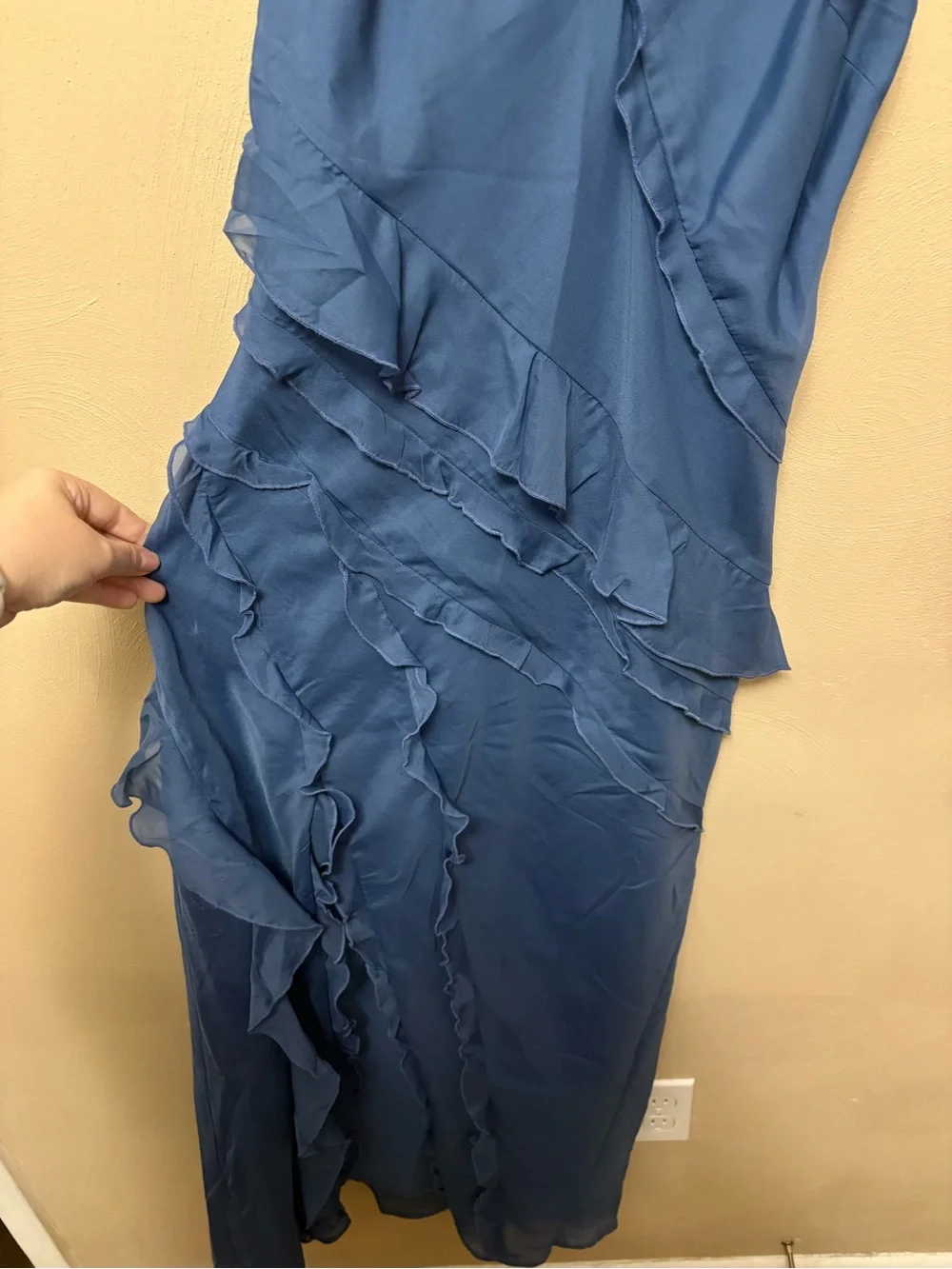 Abercrombie & Fitch Cascading Ruffle Maxi Dress Blue Size Small Petite NWT New